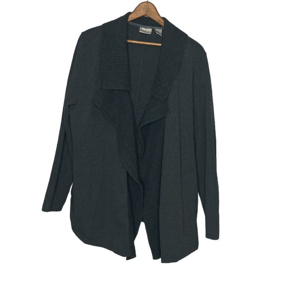 Zenergy by Chico's 3 Gray Knit Trim Stretch Open Front Cardigan Sweater XL 16 18 - Picture 1 of 4